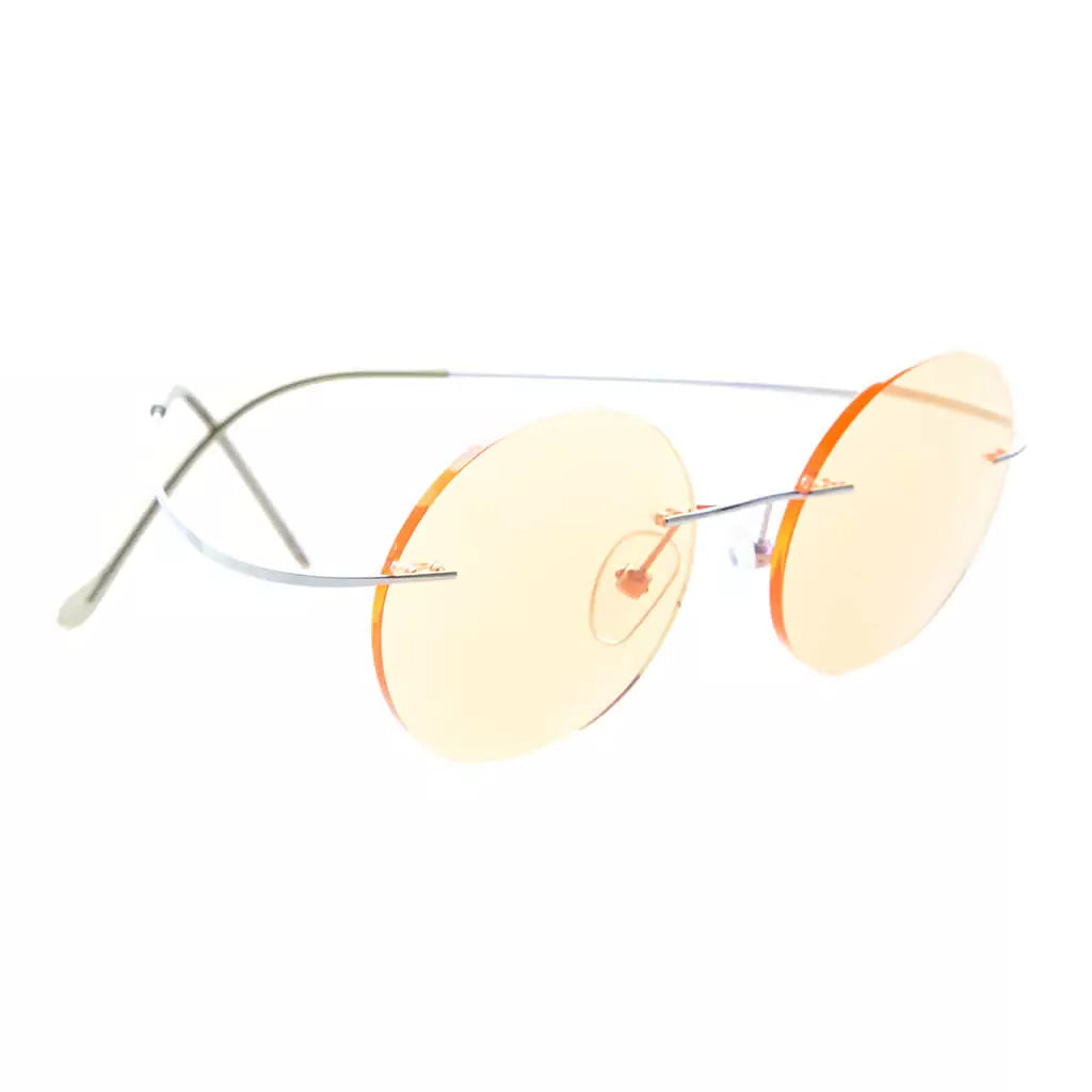 Titanium Rimless Round Blue Light Blocking Glasses Men Women