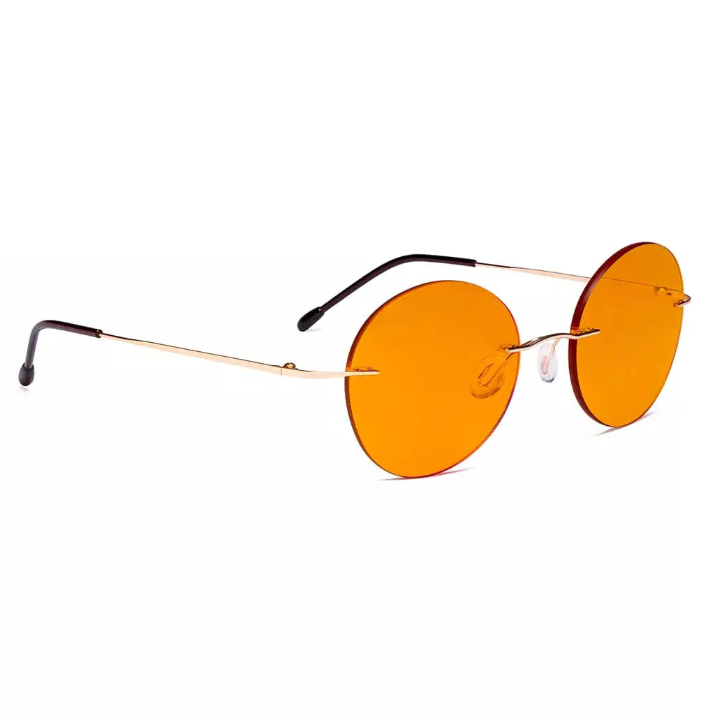 Round Frameless Orange Tinted Blue Light Blocking Reading Glasses for Women and Men