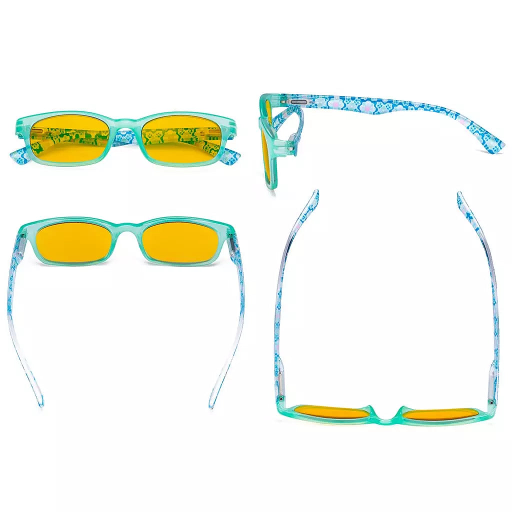 Amber Tinted Patterned Design Blue Light Blocking Reading Glasses Women