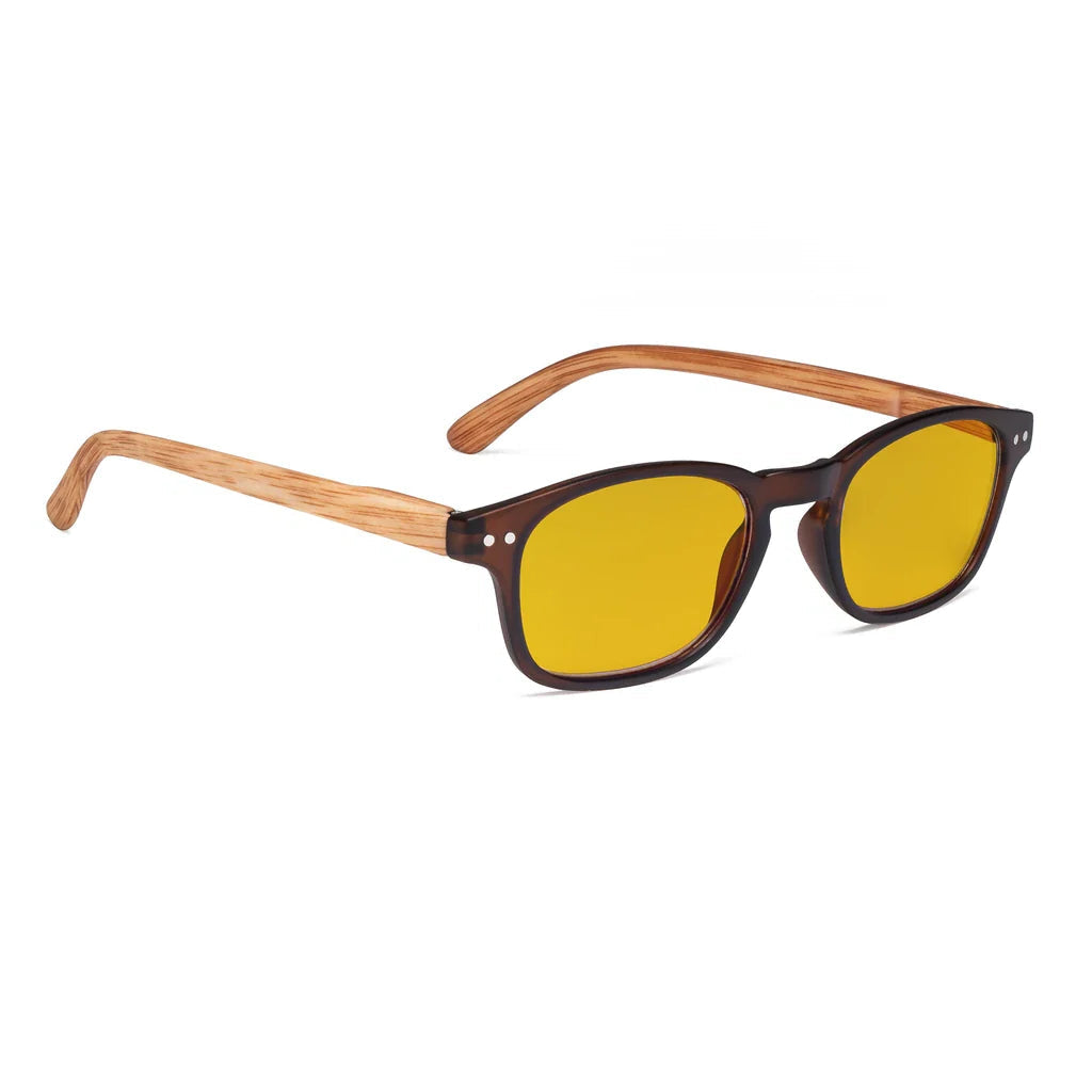 Amber Tinted Wooden Arms Blue Light Blocking Glasses Women