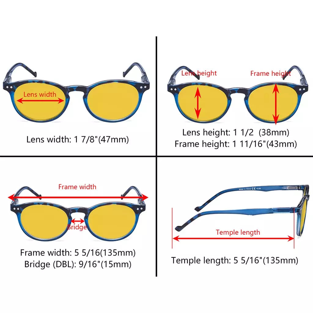 Oval Round Amber Tinted Blue Light Blocking Reading Glasses Women Men