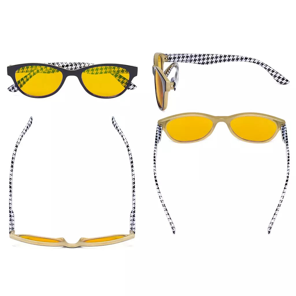 Cat Eye Amber Tinted Patterned Blue Light Blocking Glasses Women