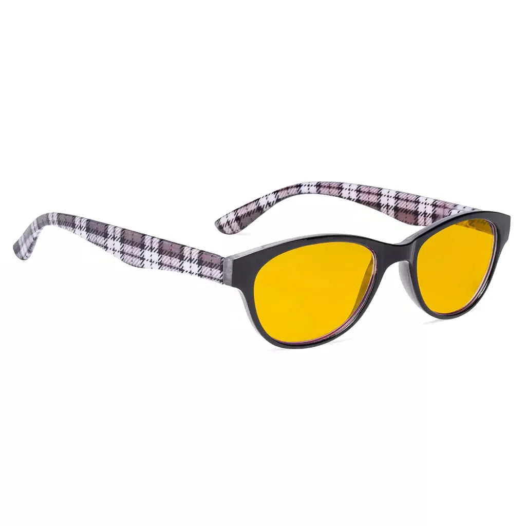 Cat Eye Amber Tinted Patterned Blue Light Blocking Reading Glasses Women