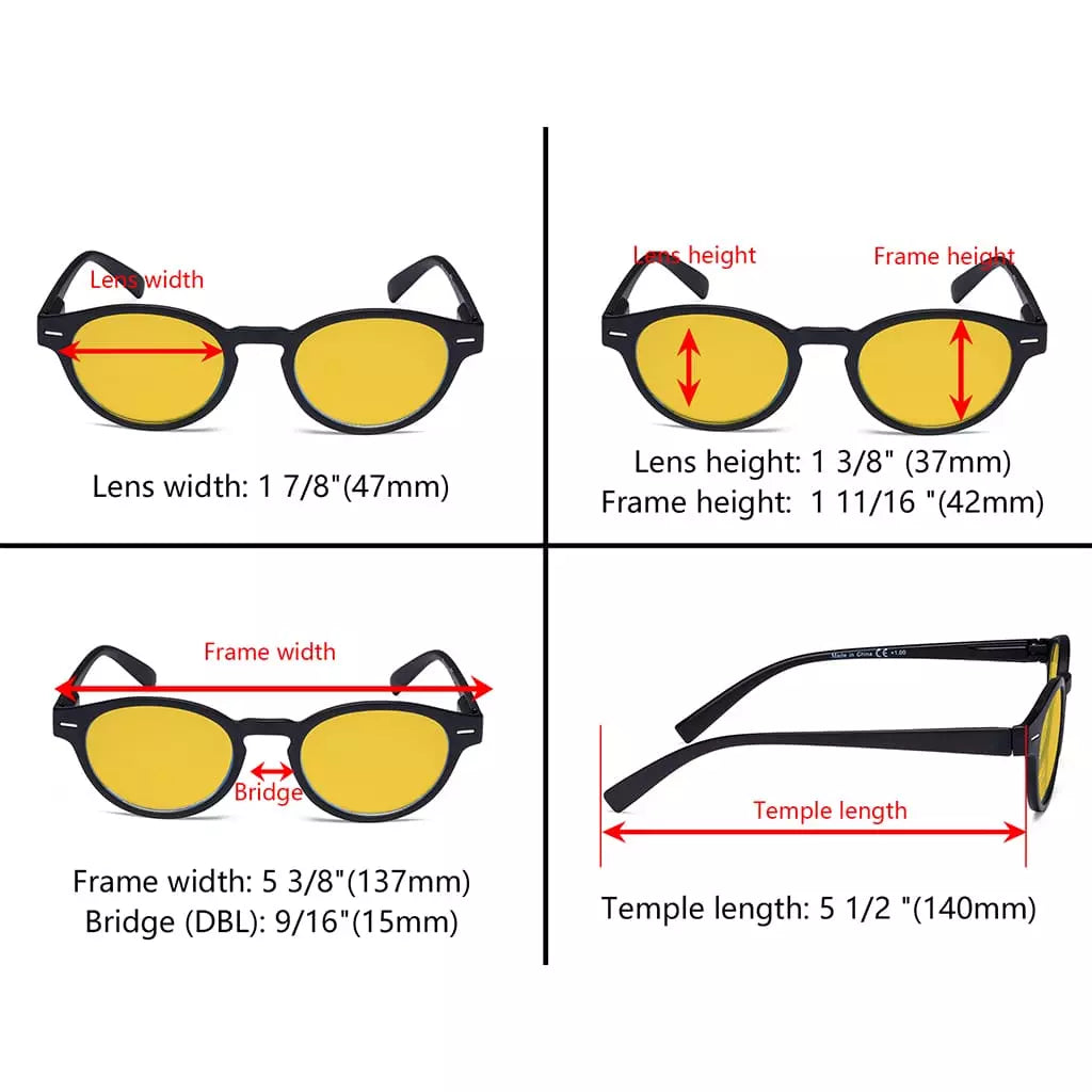 Oval Round Amber Tinted Blue Light Blocking Reading Glasses Women