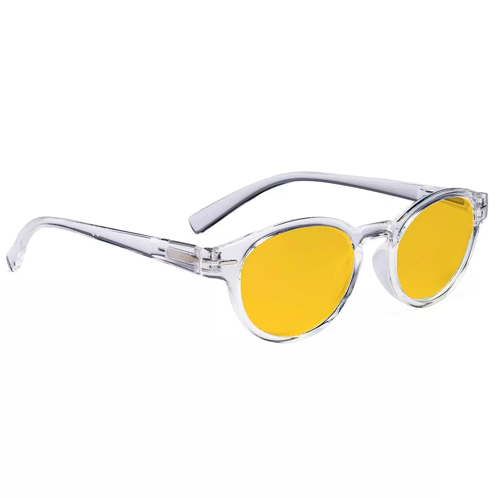 Oval Round Amber Tinted Blue Light Blocking Reading Glasses Women