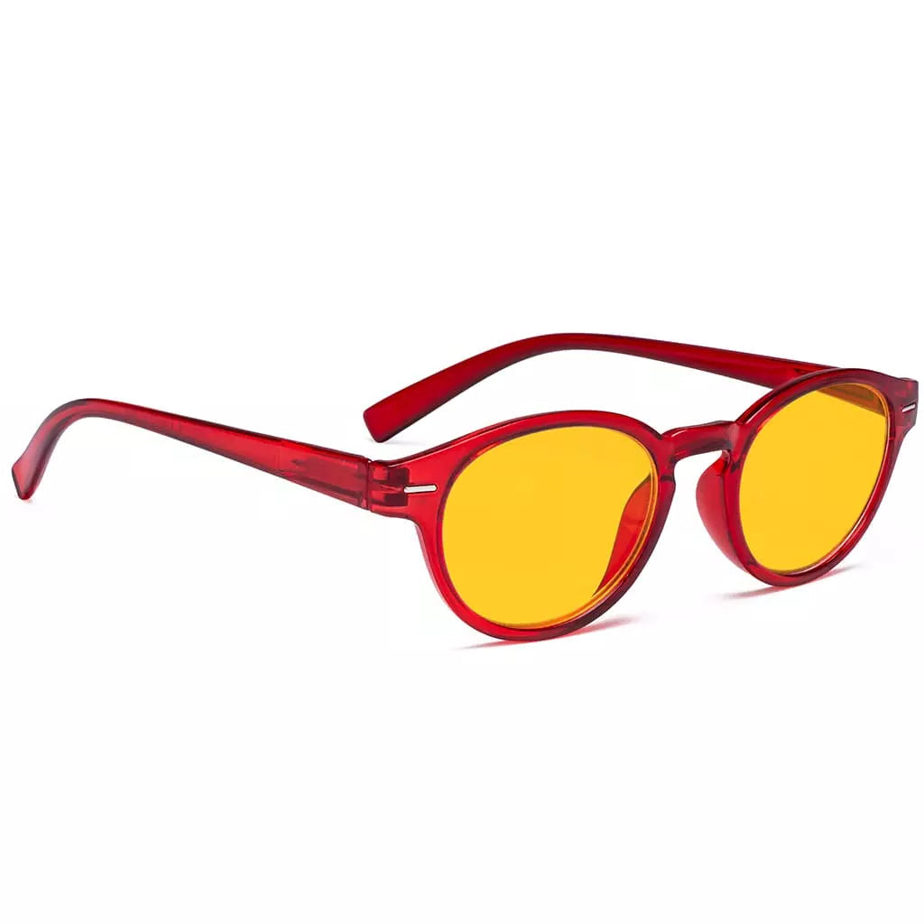 Oval Round Amber Tinted Blue Light Blocking Reading Glasses Women