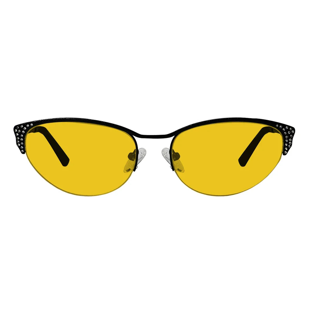 Cat Eye Amber Tinted Crystals Gemstones Half-rim Blue Light Blocking Glasses Women