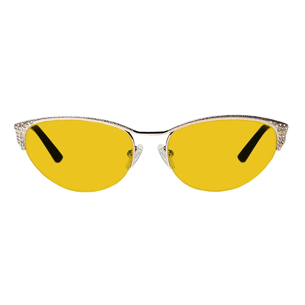 Cat Eye Amber Tinted Crystals Gemstones Half-rim Blue Light Blocking Glasses Women