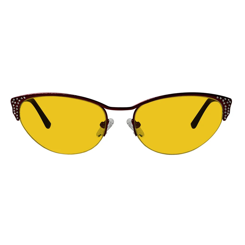 Cat Eye Amber Tinted Crystals Gemstones Half-rim Blue Light Blocking Glasses Women