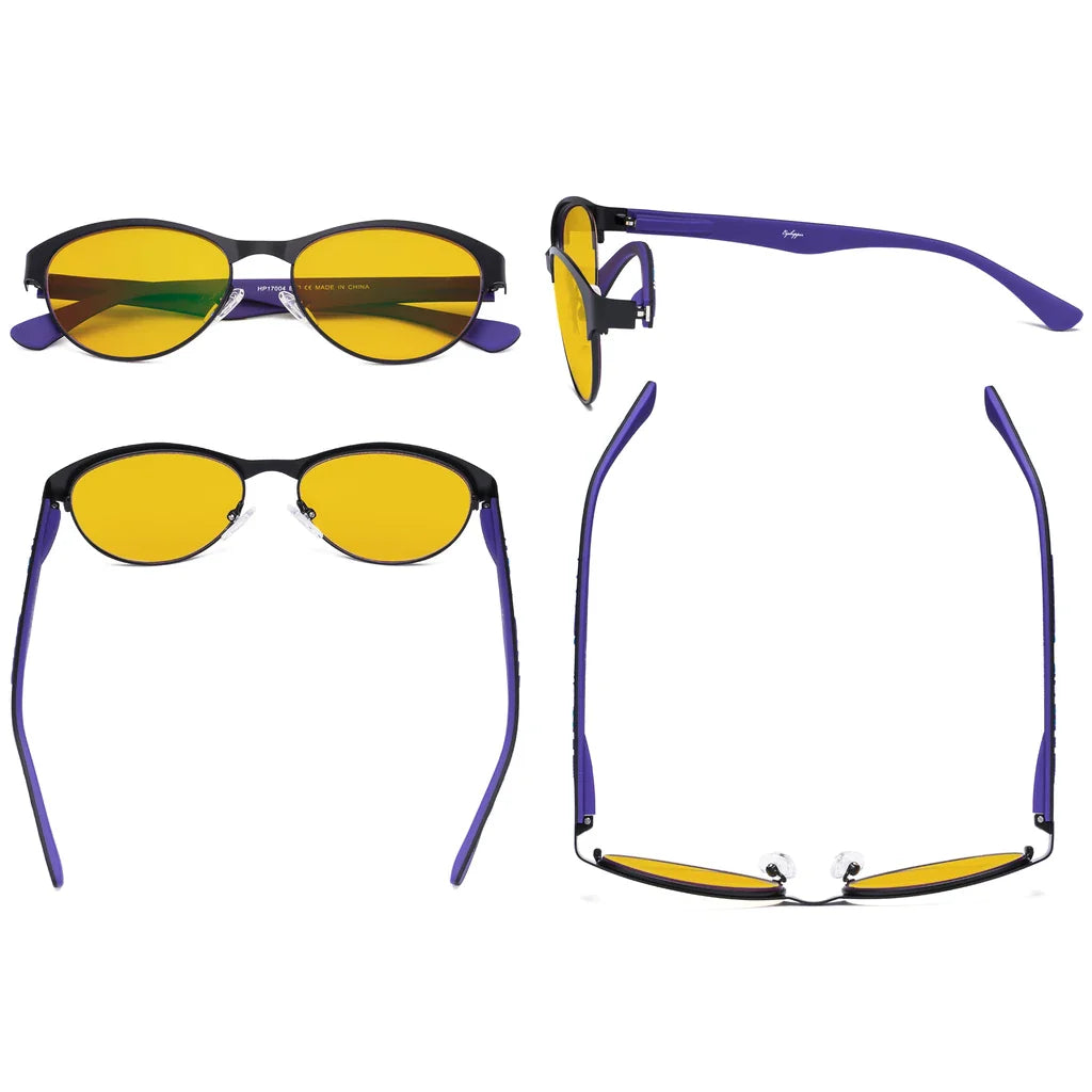 Amber Tinted Patternd Rubber Arms Blue Light Blocking Glasses Men Women