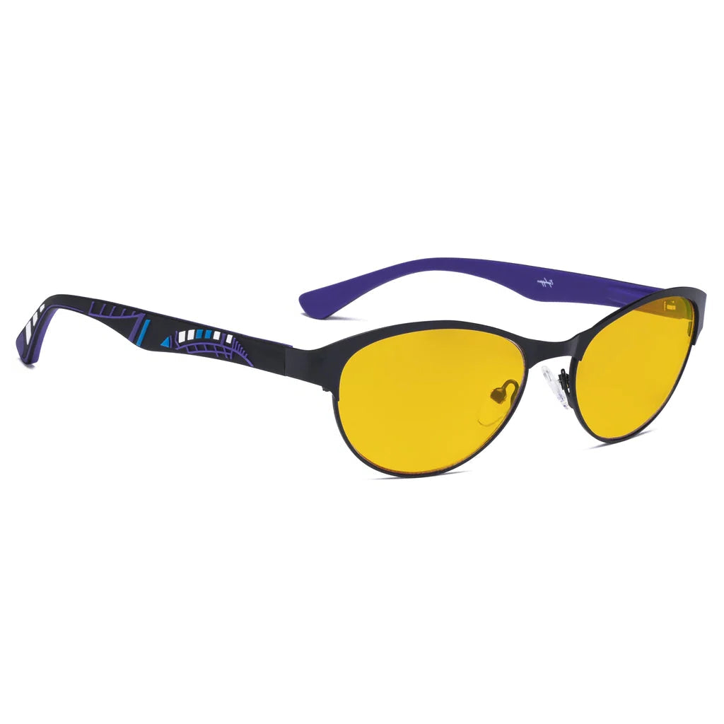 Amber Tinted Patternd Rubber Arms Blue Light Blocking Glasses Men Women