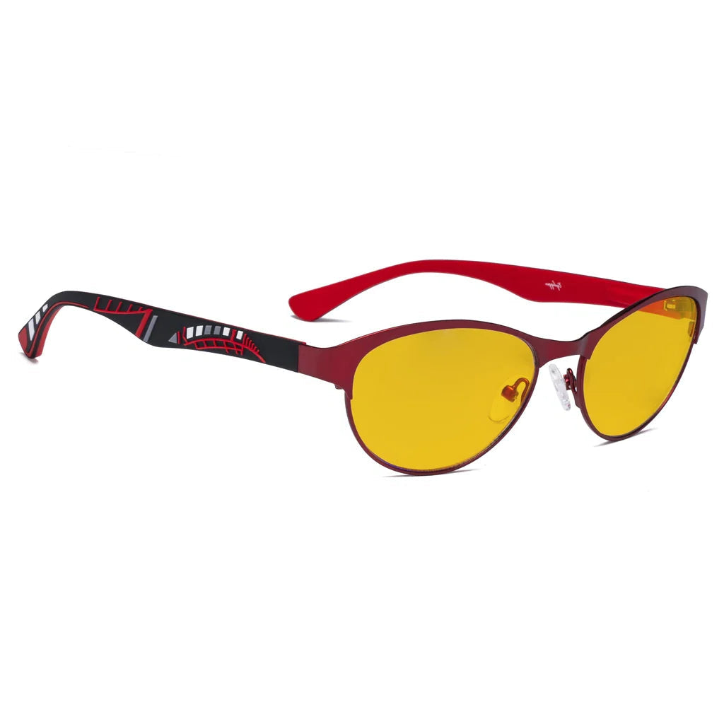 Amber Tinted Patternd Rubber Arms Blue Light Blocking Glasses Men Women