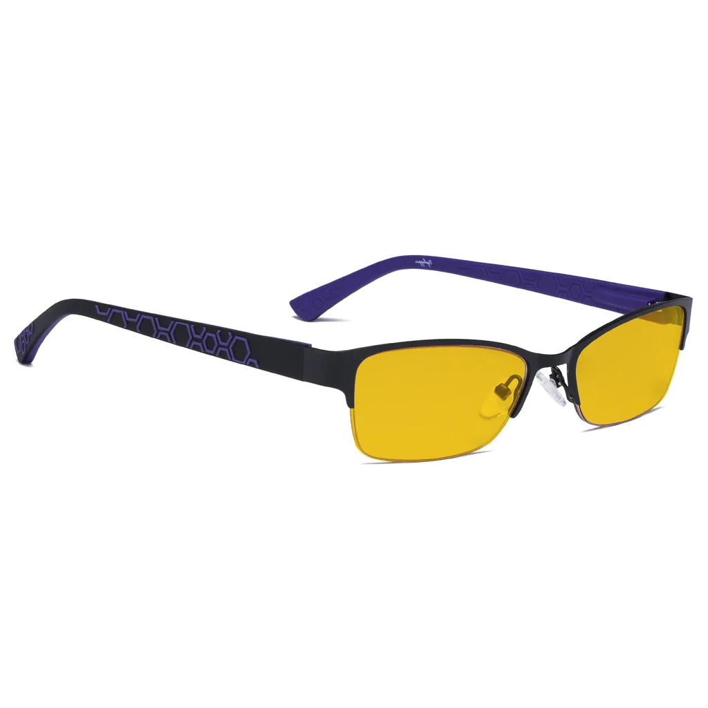 Half-rim Amber Tinted Titanium Wirerim Blue Light Blocking Glasses Women