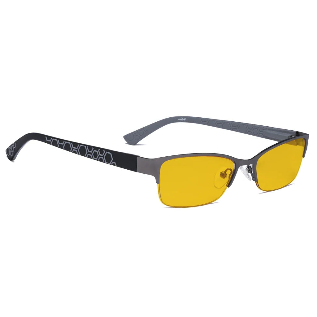 Half-rim Amber Tinted Titanium Wirerim Blue Light Blocking Glasses Women