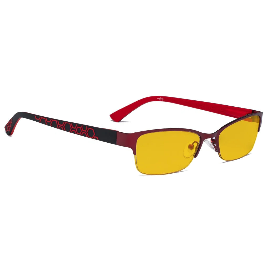 Half-rim Amber Tinted Titanium Wirerim Blue Light Blocking Glasses Women