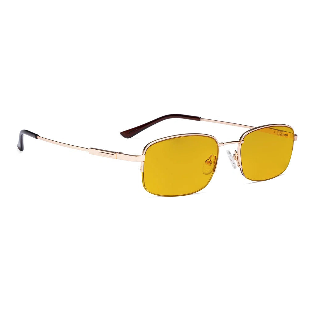 Amber Tinted Titanium Half-rim Blue Light Blocking Reading Glasses Men