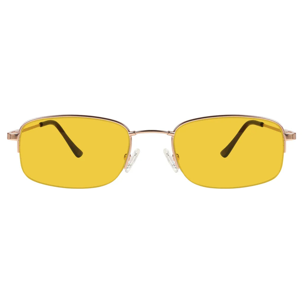 Amber Tinted Titanium Half-rim Blue Light Blocking Glasses Men