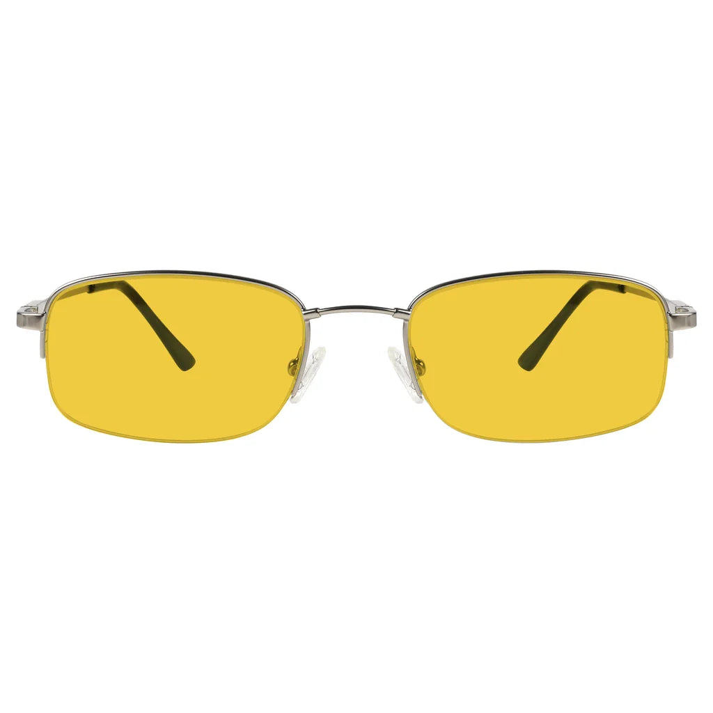 Amber Tinted Titanium Half-rim Blue Light Blocking Reading Glasses Men