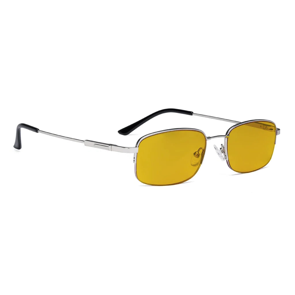 Amber Tinted Titanium Half-rim Blue Light Blocking Reading Glasses Men