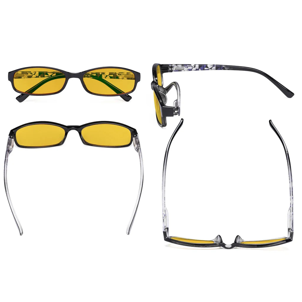 Amber Tinted Patterned Blue Light Blocking Reading Glasses Women