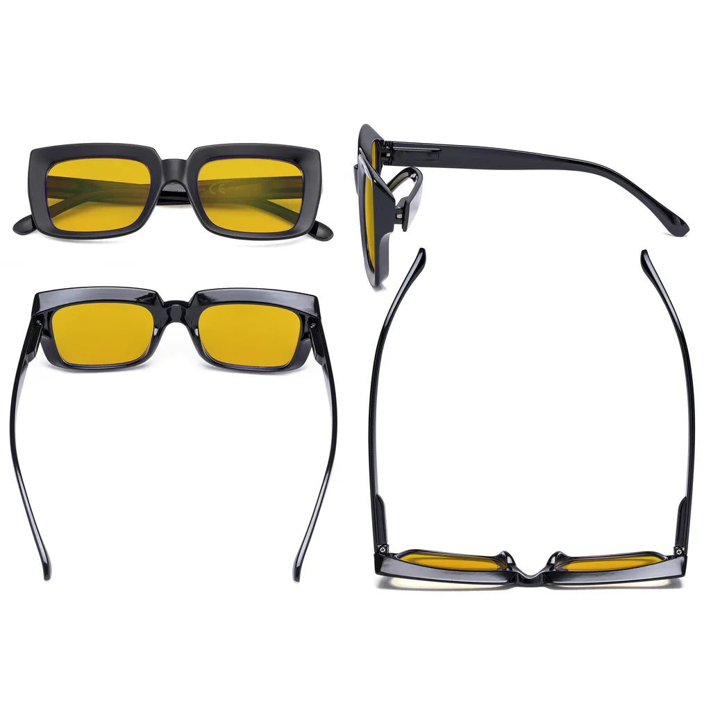Oversized Square Amber Tinted Blue Light Blocking Reading Glasses Women