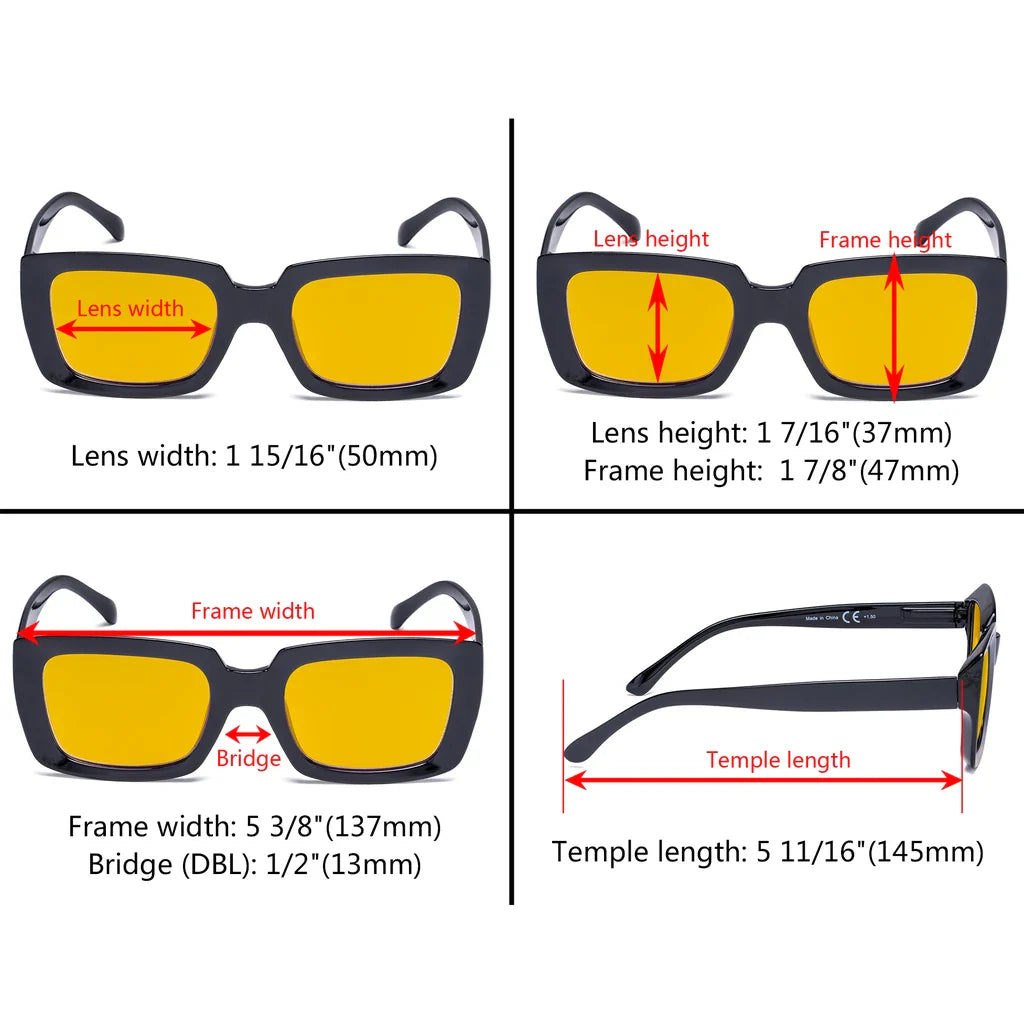Oversized Square Amber Tinted Blue Light Blocking Glasses Women
