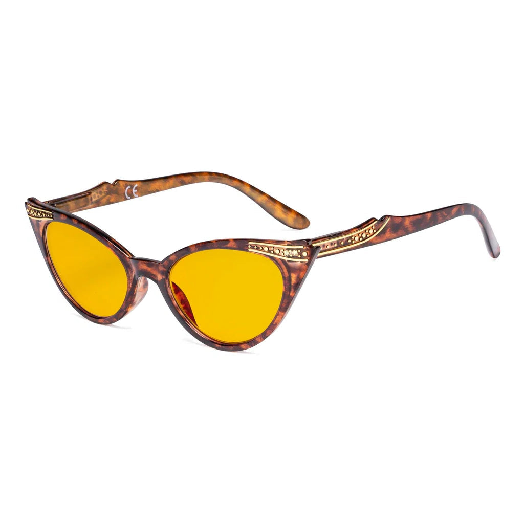 Cat Eye Amber Tinted Patterned Blue Light Blocking Glasses Women