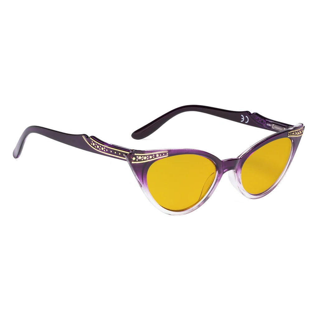 Cat Eye Amber Tinted Patterned Blue Light Blocking Glasses Women