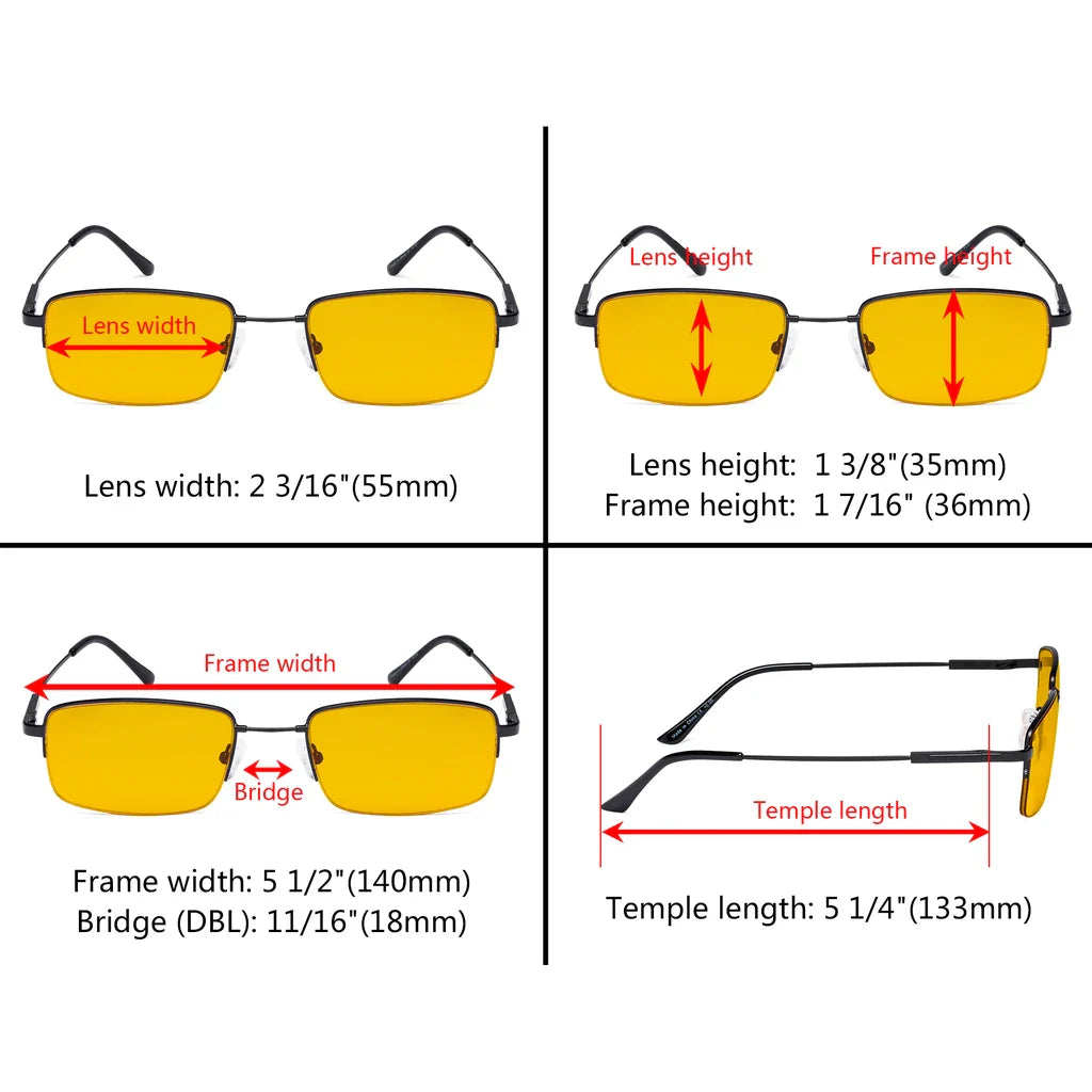 Amber Tinted Half Rim Blocking Reading Glasses Men