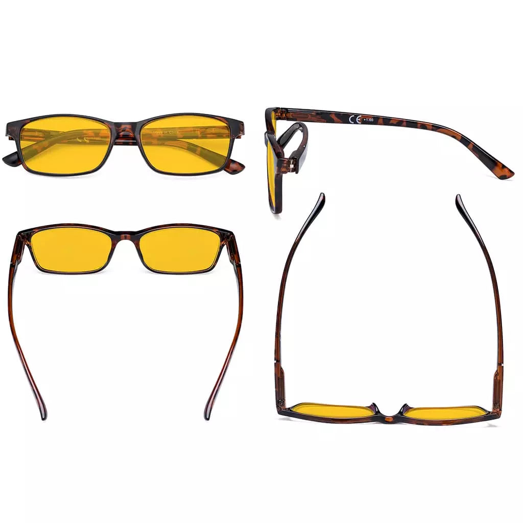 Amber Tinted Wood Pattern Blue Light Blocking Reading Glasses Women Men