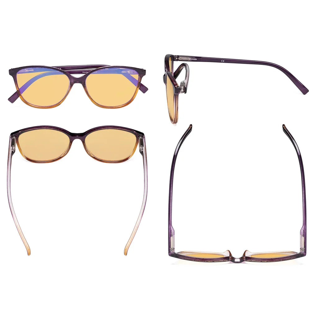 Cat Eye Amber Tinted Blue Light Blocking Reading Glasses Women