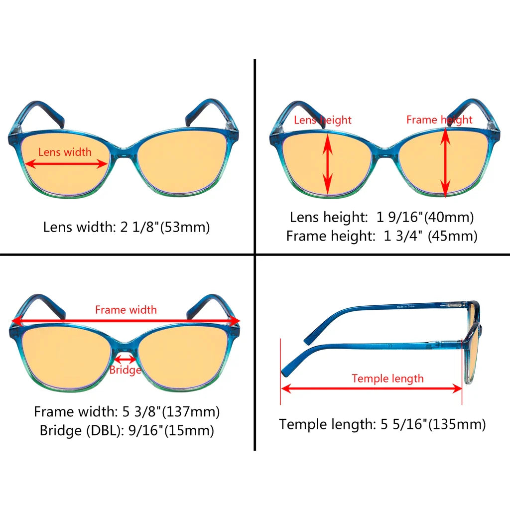 Cat Eye Amber Tinted Blue Light Blocking Reading Glasses Women