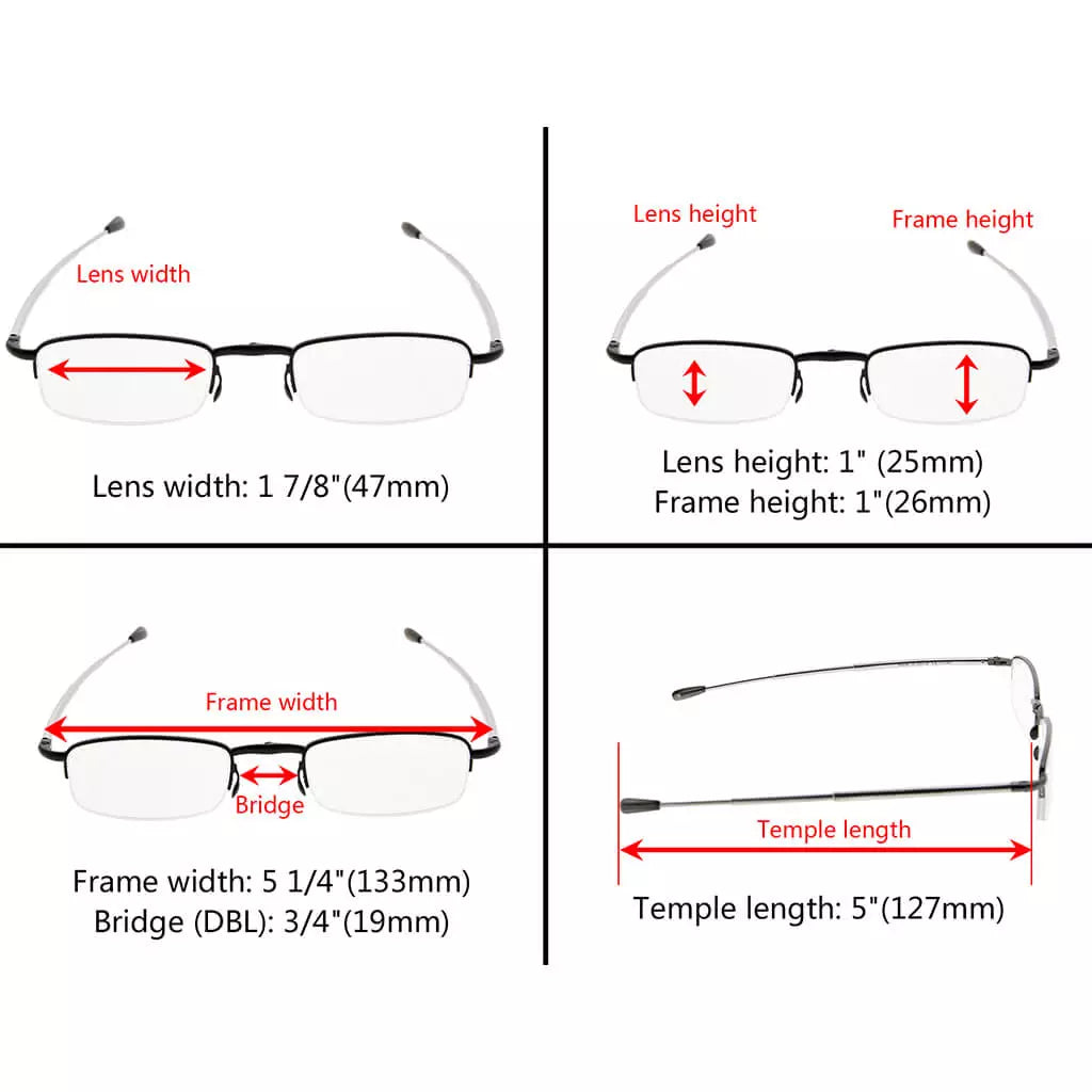 Half-rim Fold-up Reading Glasses Women Men