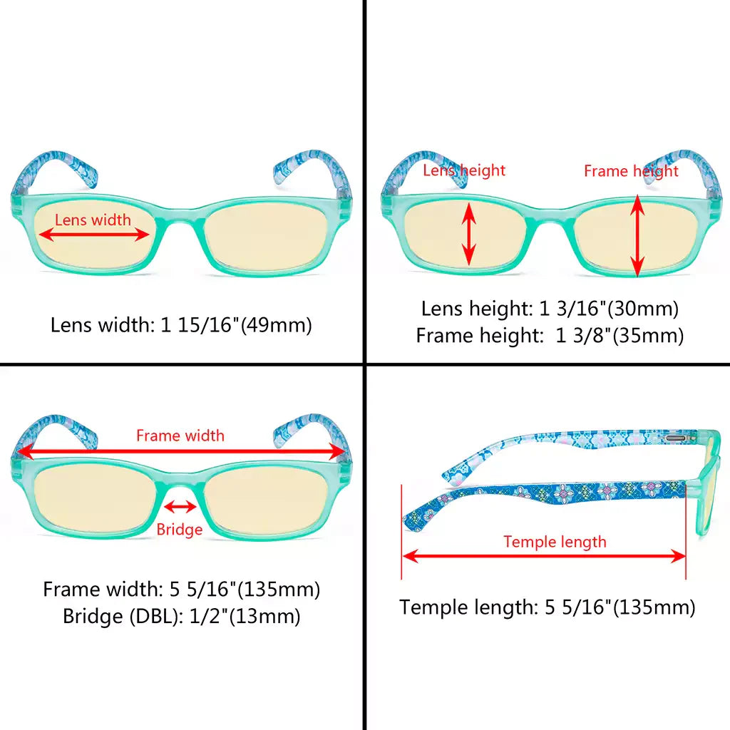 Patterned Arms Yellow Tinted Blue Light Blocking Reading Glasses Women