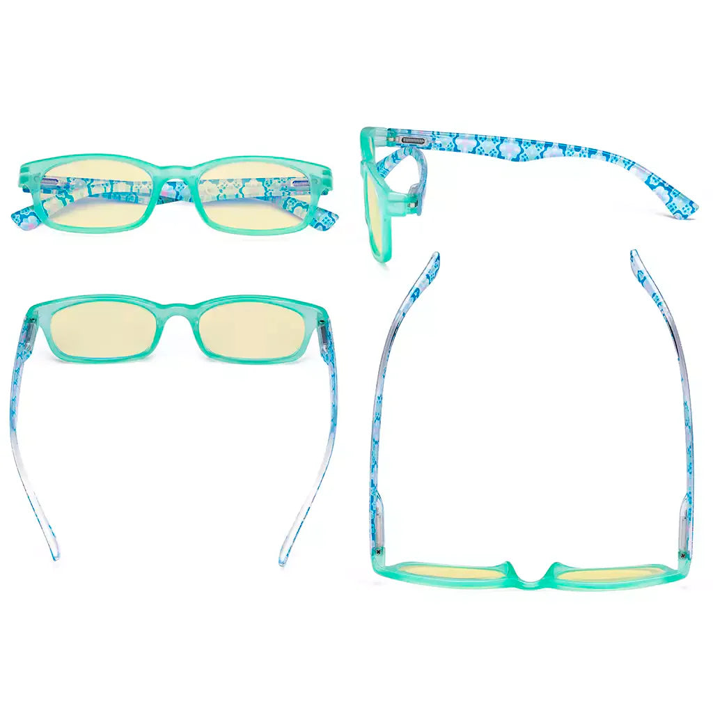 Patterned Arms Yellow Tinted Blue Light Blocking Reading Glasses Women