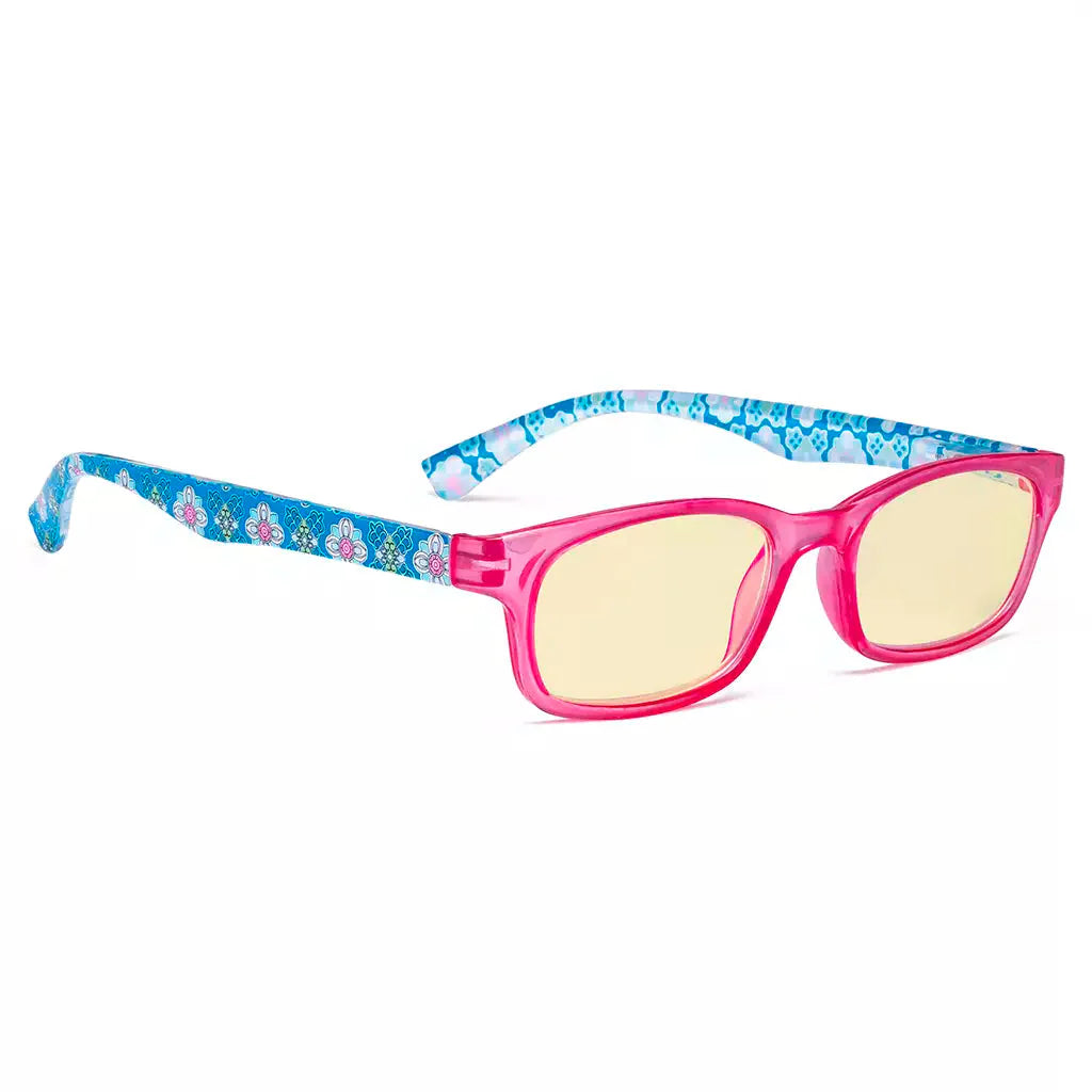 Patterned Arms Yellow Tinted Blue Light Blocking Reading Glasses Women