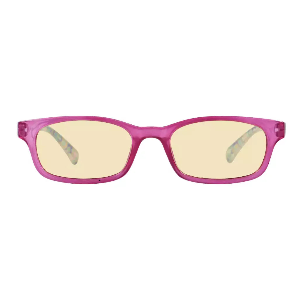 Patterned Arms Yellow Tinted Blue Light Blocking Eyeglasses For Women