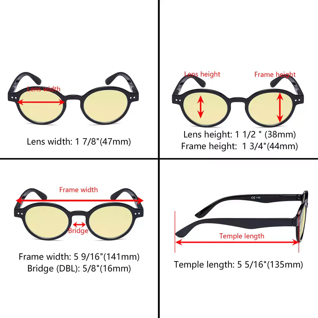Oval Round Yellow Tinted Blue Light Blocking Eyeglasses For Women