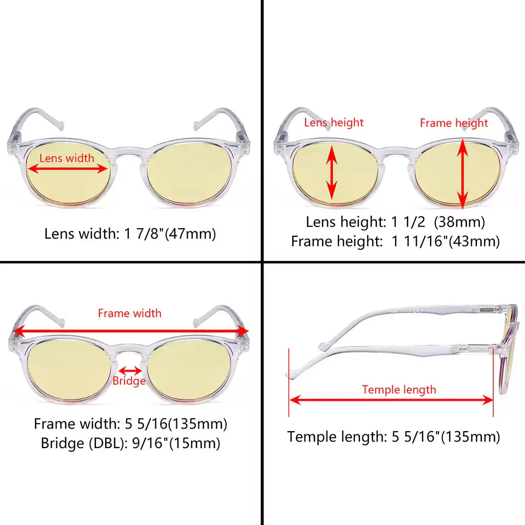 Oval Round Yellow Tinted Blue Light Blocking Reading Glasses For Women