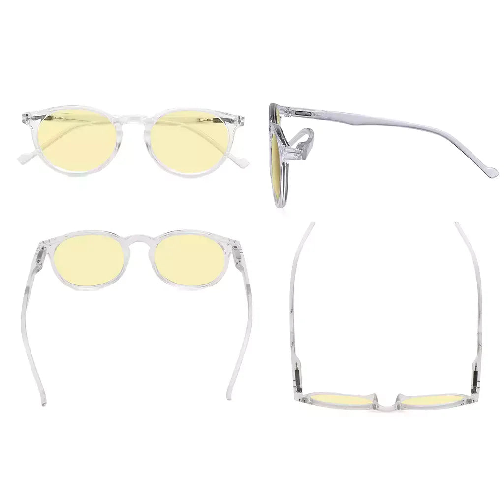 Oval Round Yellow Tinted Blue Light Blocking Reading Glasses For Women