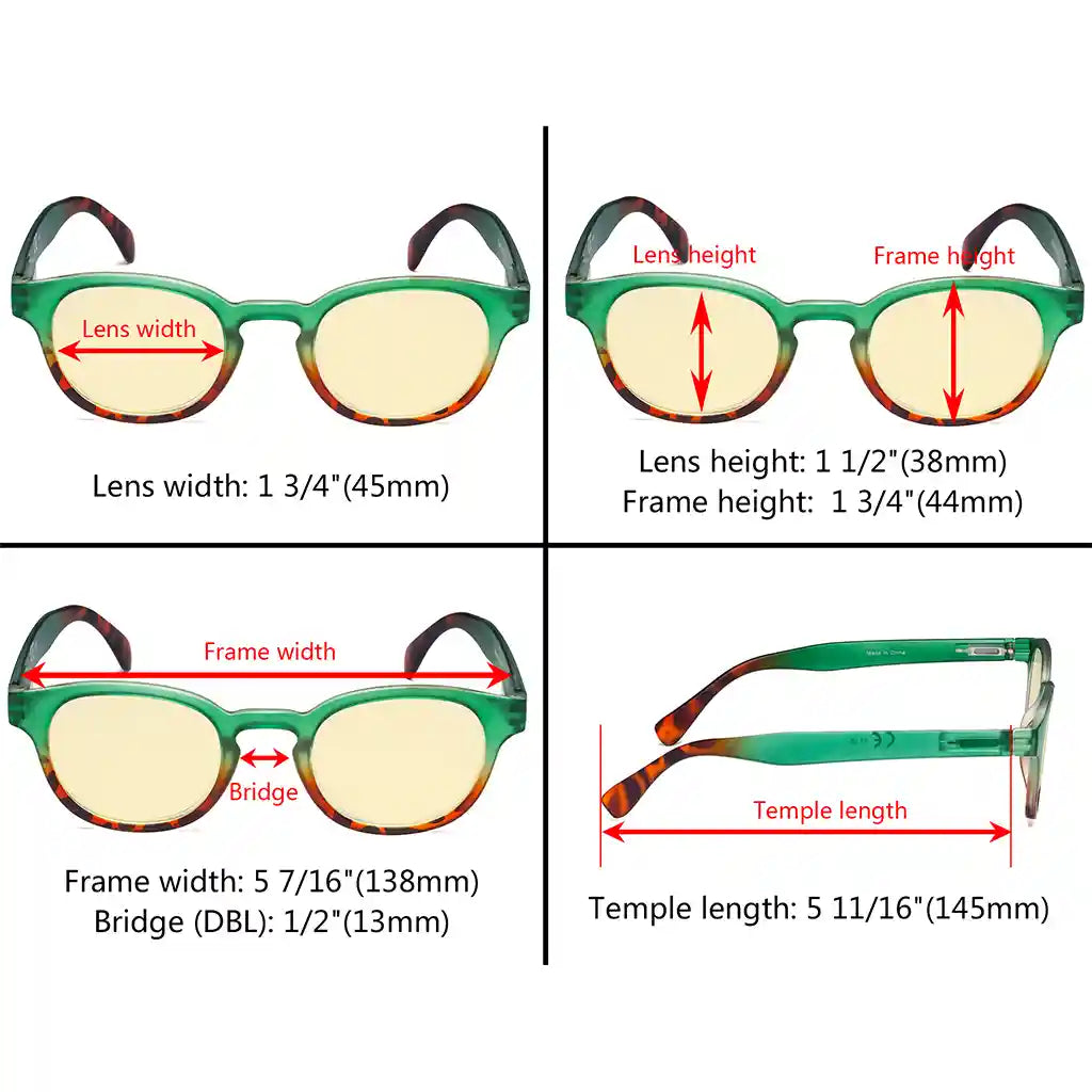 Round Pattern Blue Light Blocking Glasses Yellow Tinted Women