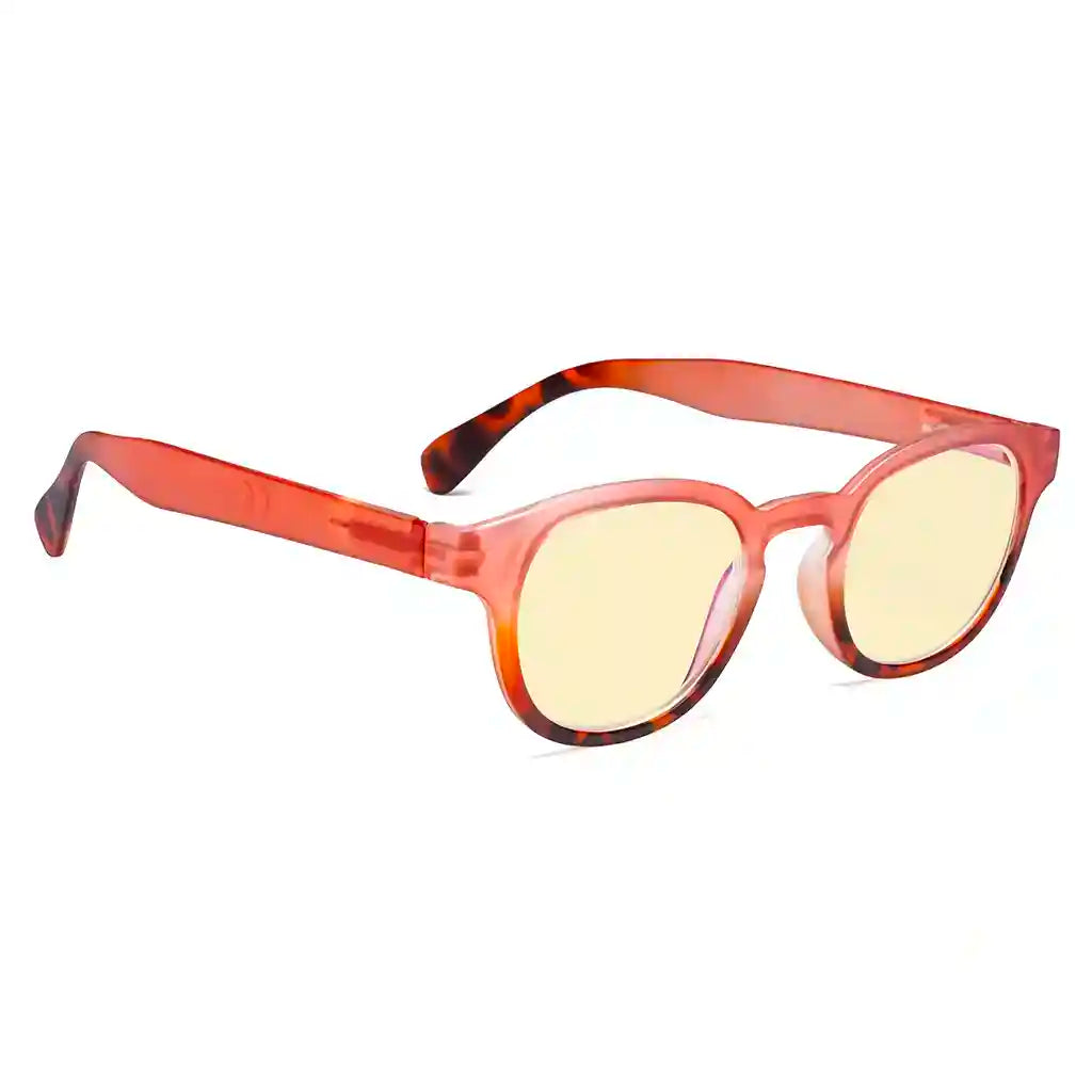 Round Blue Light Blocking Reading Glasses Yellow Tinted Women