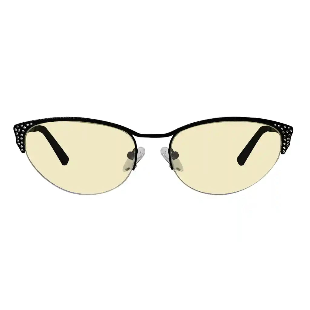 Half-rim Cat-eye Blue Light Blocking Glasses Women Crystals Gemstones