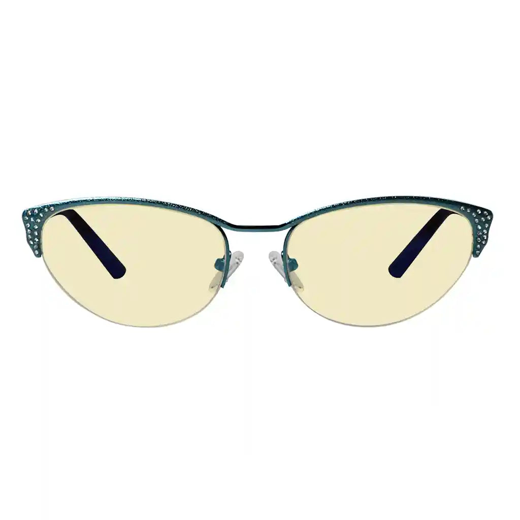 Half-rim Cat-eye Blue Light Blocking Glasses Women Crystals Gemstones