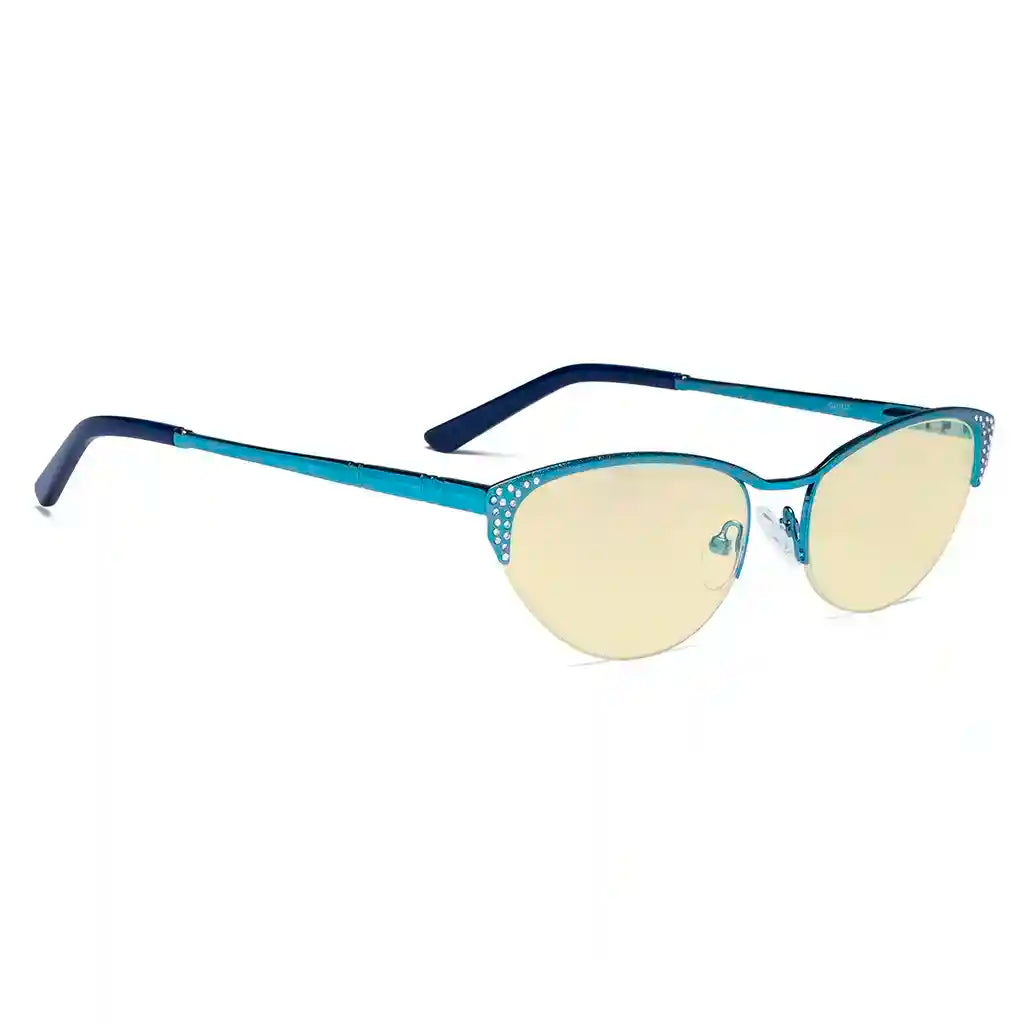 Half-rim Cat-eye Blue Light Blocking Glasses Women Crystals Gemstones