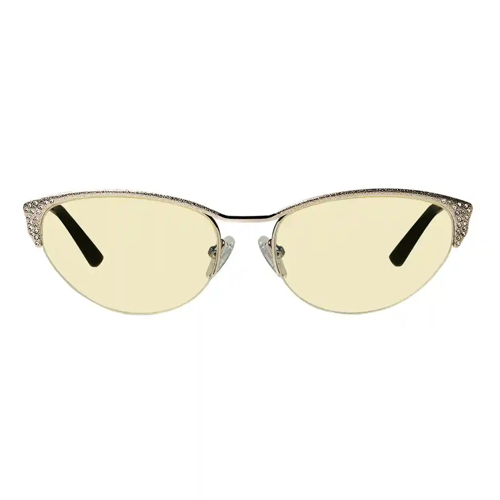 Half-rim Cat-eye Blue Light Blocking Glasses Women Crystals Gemstones