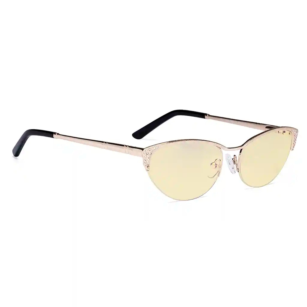 Half-rim Cat-eye Blue Light Blocking Glasses Women Crystals Gemstones
