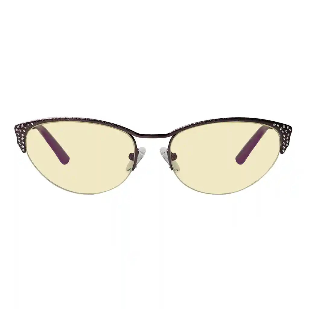 Half-rim Cat-eye Blue Light Blocking Glasses Women Crystals Gemstones