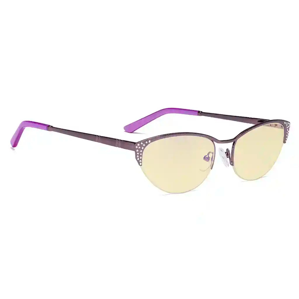 Half-rim Cat-eye Blue Light Blocking Glasses Women Crystals Gemstones