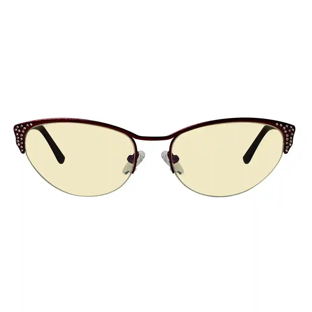 Half-rim Cat-eye Blue Light Blocking Glasses Women Crystals Gemstones